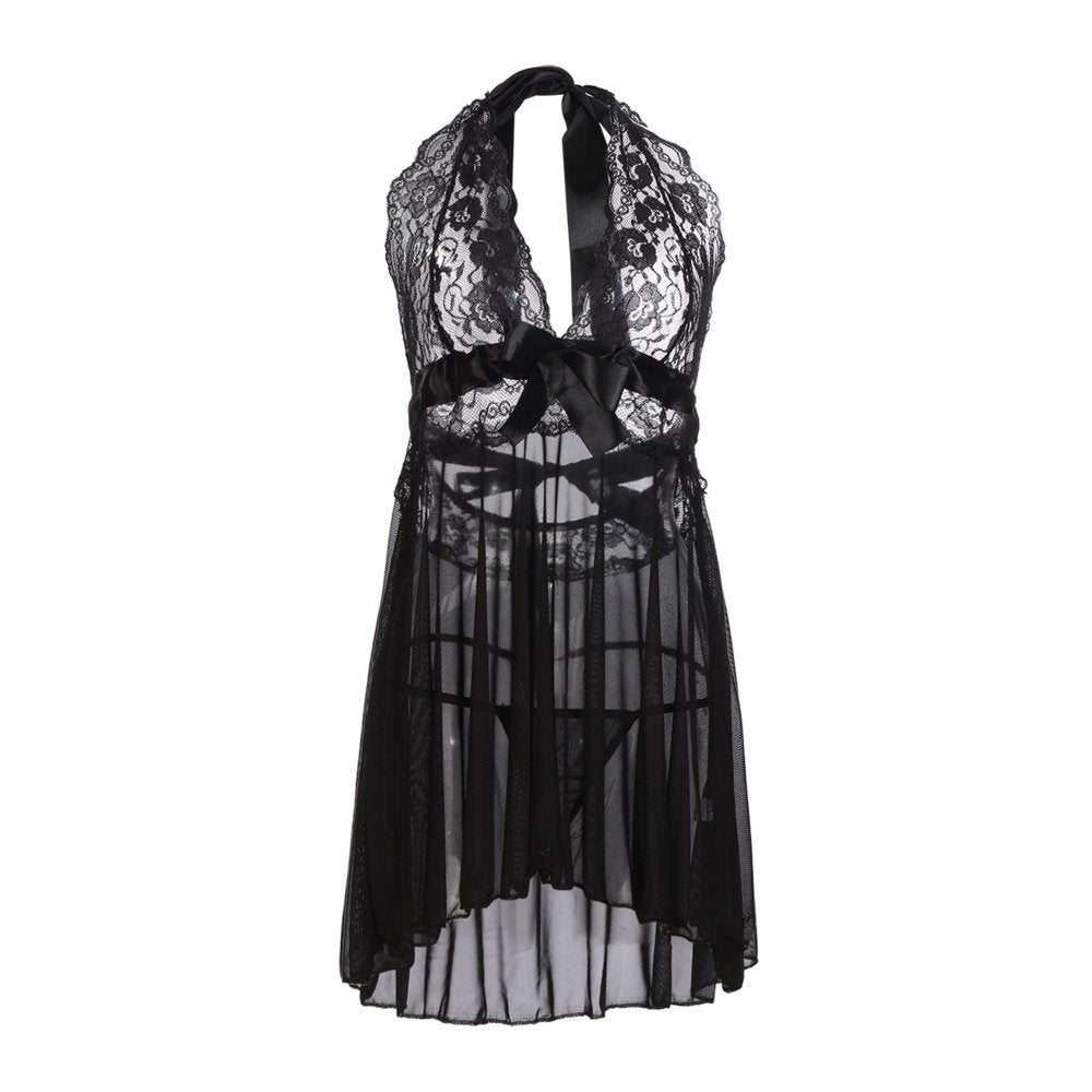 "Women's Plus Size Lace Halter Chemise Nightgown: Elegant and Seductive Lingerie for a Tempting Night"