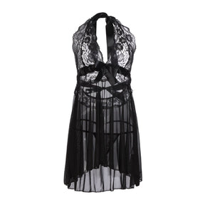 "Women's Plus Size Lace Halter Chemise Nightgown: Elegant and Seductive Lingerie for a Tempting Night"