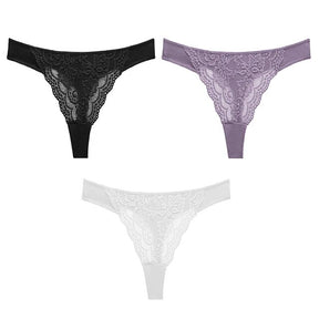 3PC Sexy Lace G String Women'S Thong Low-Waist Female Underpant Hollow Out Breathable Cotton Seamless G-String Underwear M-XL