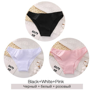 "Set of 3 Women's Cotton Panties: Comfortable Low Waist Underwear in Solid Colors, Plus Size Options, Ideal for Female Undergarments and Lingerie - XXL"
