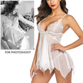 Women Lace Lingerie Front Closure Babydoll V Neck Nightwear Sexy Chemise Nightie