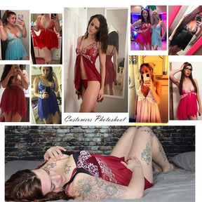 Women Lace Lingerie Front Closure Babydoll V Neck Nightwear Sexy Chemise Nightie