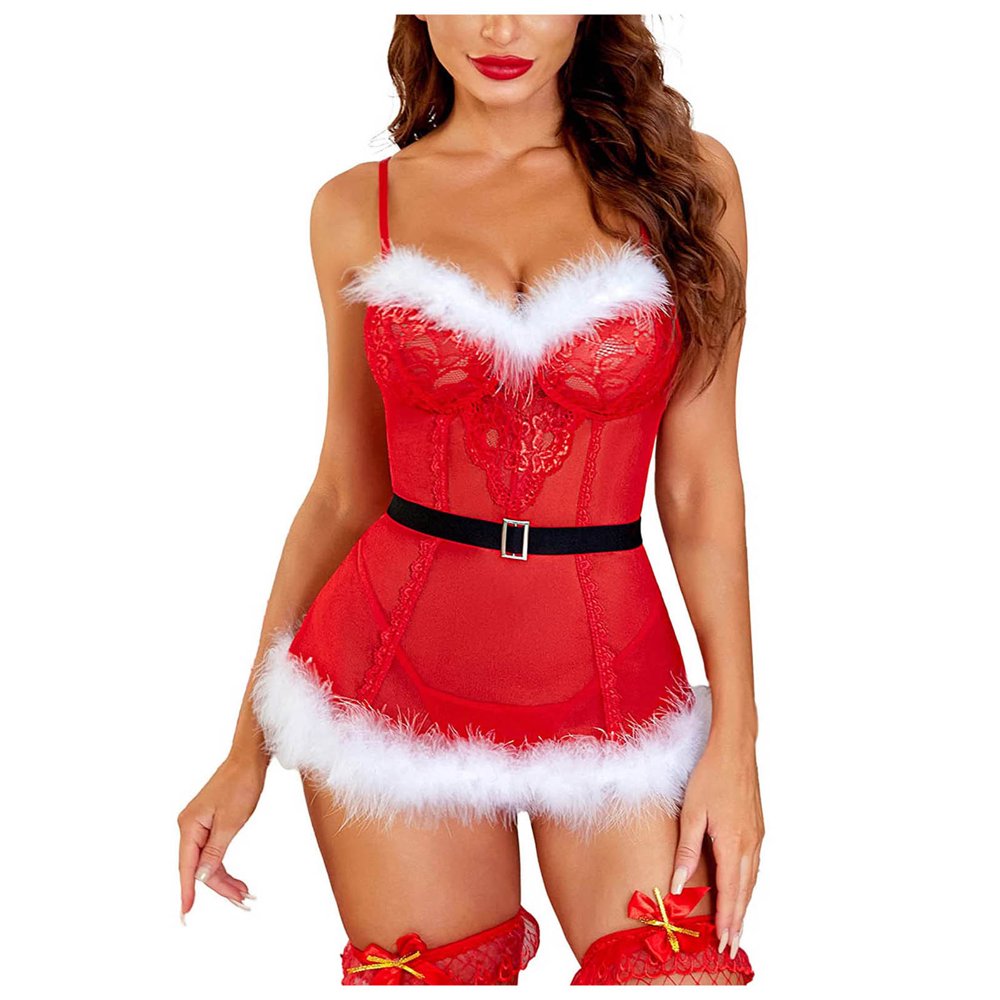 Christmas Lingerie for Women,Women Santa Lingerie Set Chemise Sleepwear Red,Xl