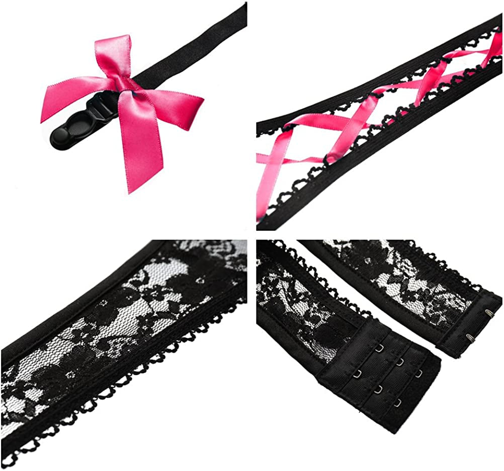 Women's Black Lace Garter Belt with Halter and Fishnet Stocking - Elegant Lingerie