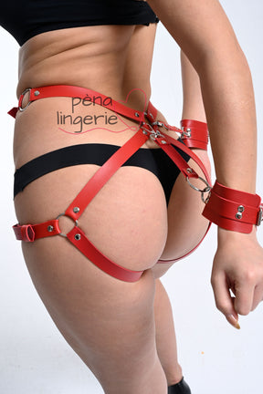 Butt Harness for Woman and Cuffs, Leather Lingerie Harness, plus Size Harness, Booty Harness, Thigh Harness